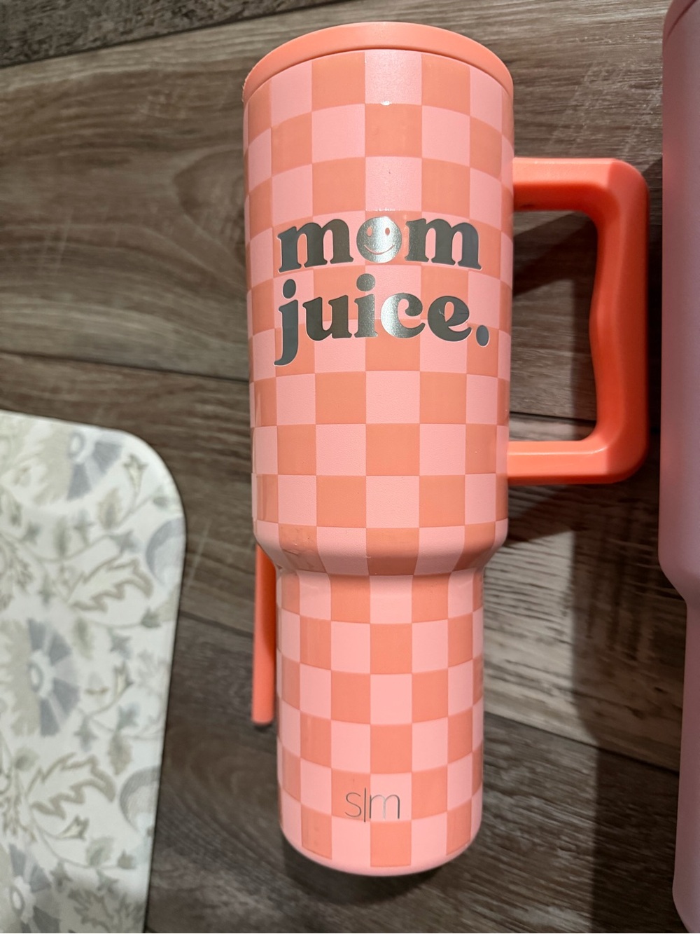 Karrie Locher Collab Simple Modern 'mom juice' Coral Checkered Tumbler